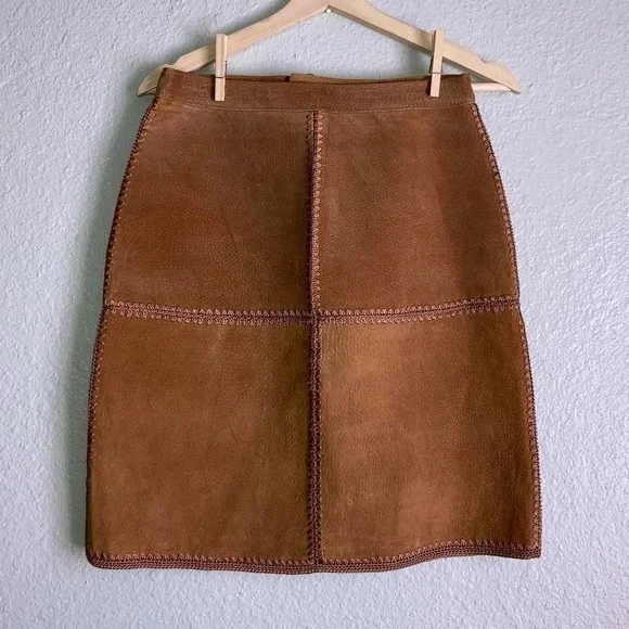 Vtg leather patchwork skirt - Picture 2 of 8